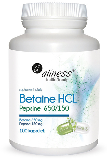 Trawienie - Betaina HCL + Pepsyna - 100 vege kapsułek - Aliness