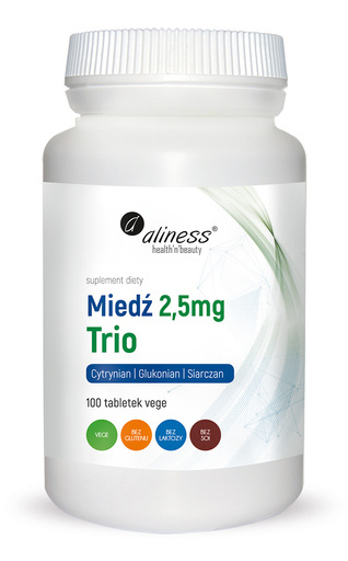 Miedź trio 2,5 mg x 100 wegetariańskich tabletek, Aliness