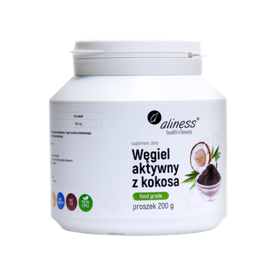 Węgiel aktywny z kokosa (FOOD GRADE) proszek 200g, Aliness