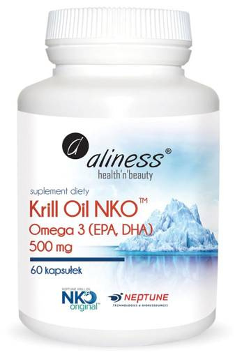 Krill Oil NKO Omega 3 z Astaksantyną, 500 mg 60 caps. - Aliness