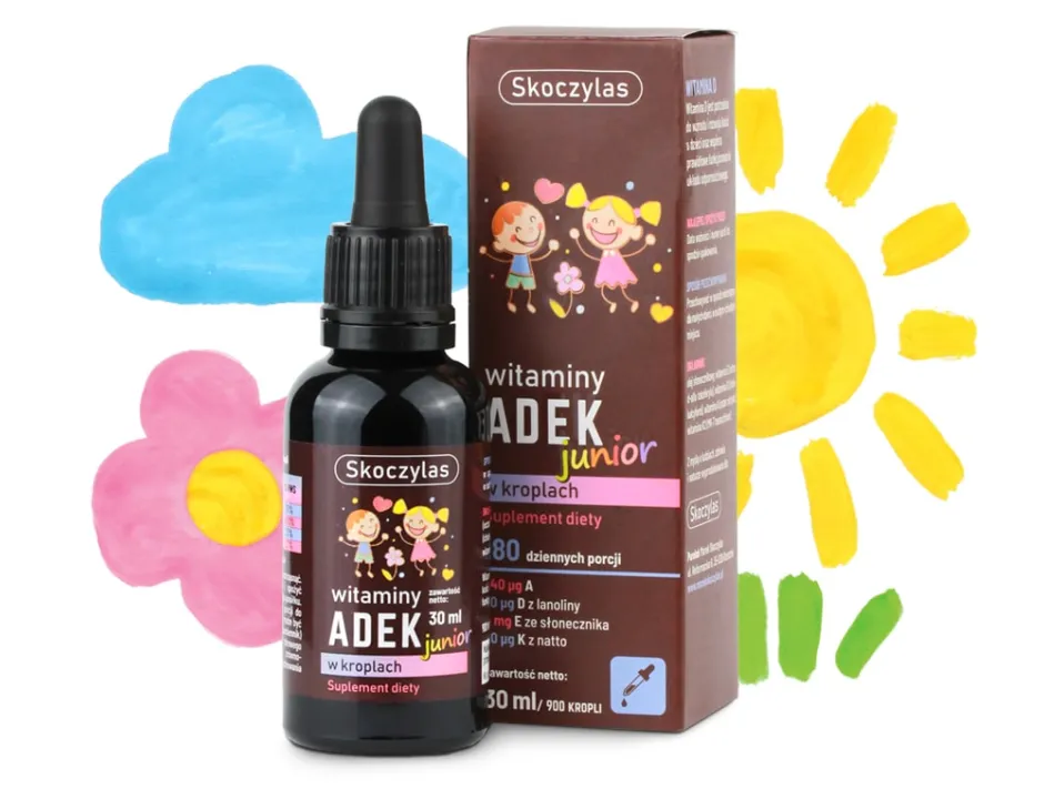 adek junior owoc-min WITAMINY ADEK Junior w kroplach 30ml Skoczylas - obrazek 1